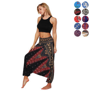 Pantalones Yoga Sueltos con Estampado Étnico y Cintas en Tobillos para Mujer - Image 15