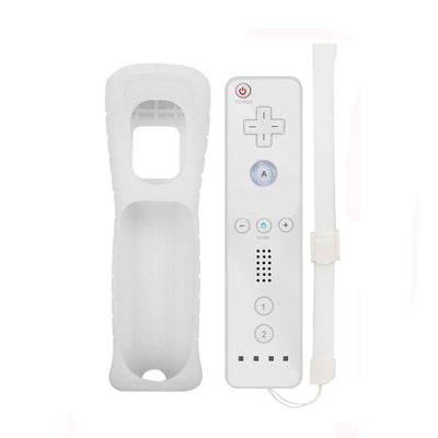 Black Wii wireless gamepad with a matching silicone protective case and wrist strap on a white background. - Image 7