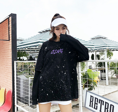Suéter Oversize Hip Hop Unisex - Diseño de Dos Piezas con Estampado Urbano Negro - Image 3