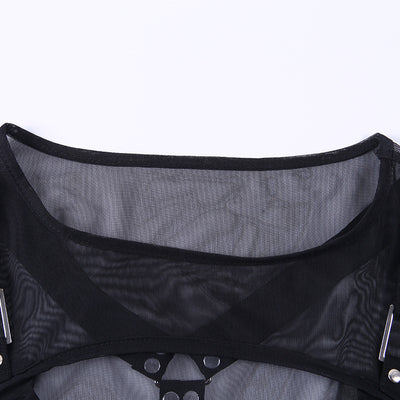 Vestido Transpirable de Malla Oscura con Diseño Patchwork - Image 9