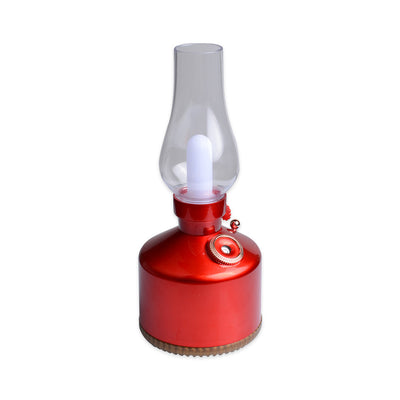Wood grain kerosene lamp air humidifier with a clear glass-like top and a white light element, featuring a gold control knob. - Image 9