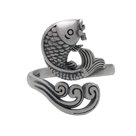 Anillo de Dedo Índice con Diseño de Ondas de Agua y Carpa - Image 2