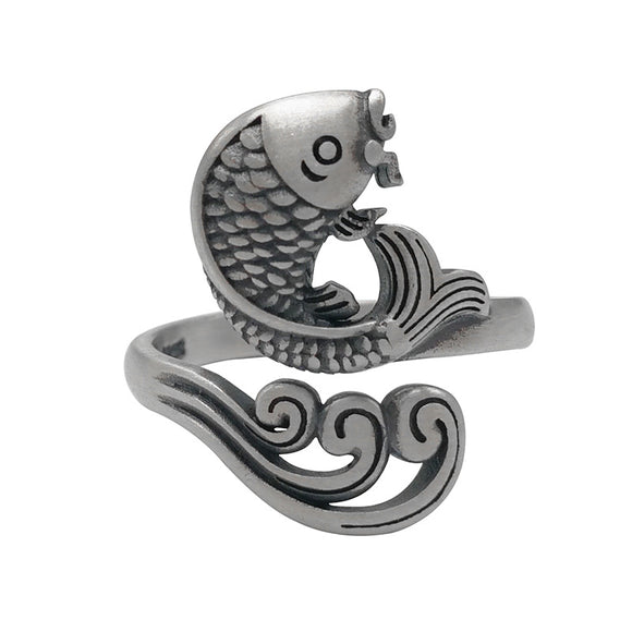 Anillo de Dedo Índice con Diseño de Ondas de Agua y Carpa