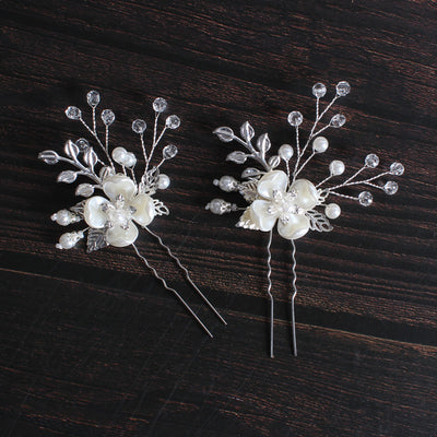 Tocado Nupcial Coreano con Perlas, Flores y Hojas - Image 5