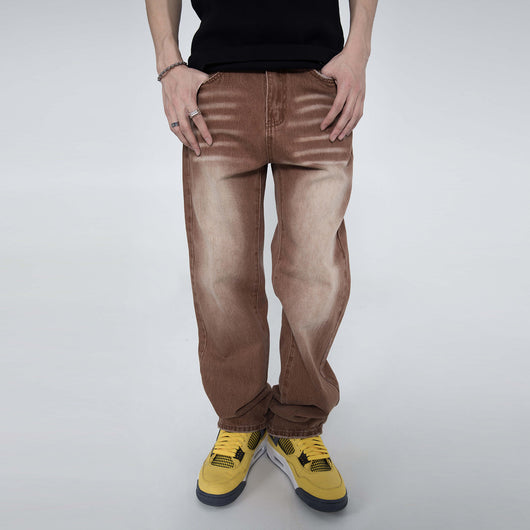 Jeans Holgados Vintage Lavado Street Marrón Estilo Hip Hop
