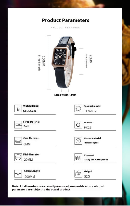 Reloj Cuadrado Retro Impermeable Versátil para Mujer - Image 14