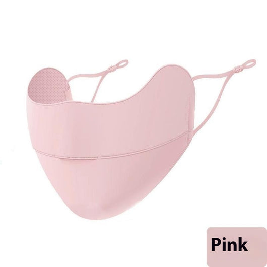 Light pink ice silk sun protection mask with ear loops and neck coverage, featuring small ventilation holes. - Image 8