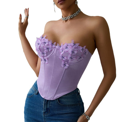 Top Tubo Satinado con Diamantes y Diseño Mariposa - Image 5