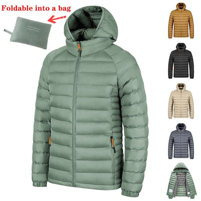 Chaqueta Ligera con Capucha para Hombre - Abrigo Cálido Portátil con Bolsillos