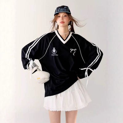 Playera Deportiva Suelta con Lazo Mariposa y Cuello V - Image 3