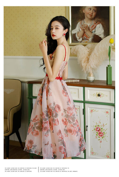 Vestido Floral Vintage con Tirantes y Cintura Ajustada para Verano - Image 9