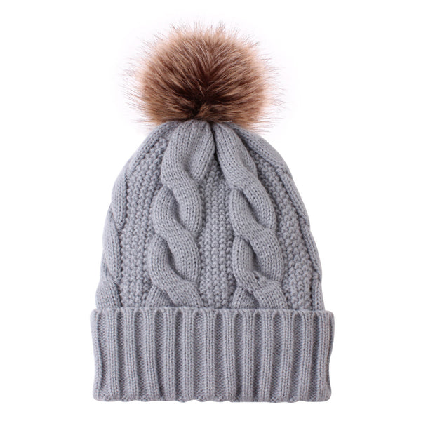 Gorro Tejido de Lana Gruesa con Pompón Abrigador para Mujer