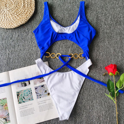 Traje de baño metalizado con lazo y costuras decorativas - Image 2