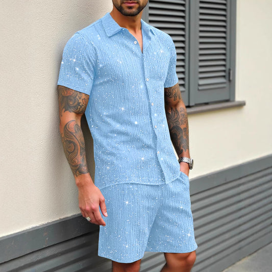 Conjunto de Camisa Brillante y Pantalón Corto para Hombre - Image 2