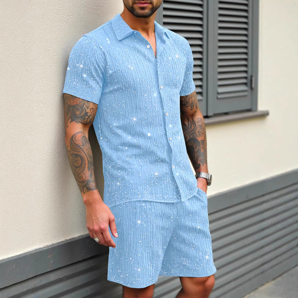 Conjunto de Camisa Brillante y Pantalón Corto para Hombre