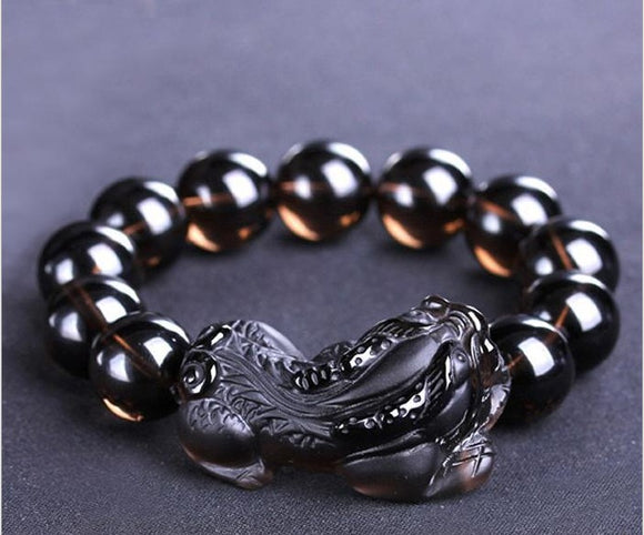 Pulsera de Obsidiana Negra para Hombre con Cabeza de Dragón - Amuleto de Poder y Éxito