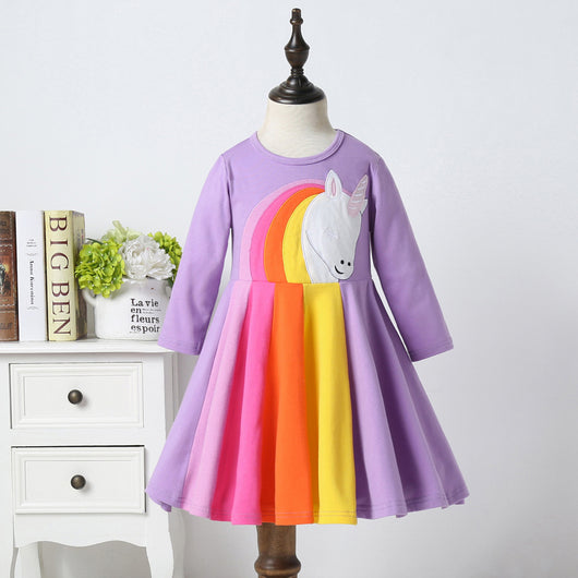 Vestido Infantil Manga Larga con Bordado de Animales Arcoíris - Image 3