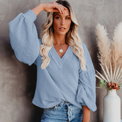Blusa Suelta con Cuello en V y Mangas Farol - Image 3