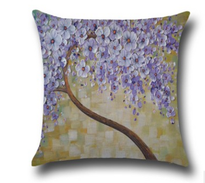 Funda de Cojín de Algodón con Pintura al Óleo Tridimensional - Árboles y Flores - Image 14