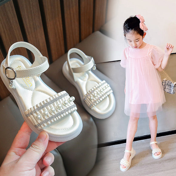 Sandalias de Moda con Perlas y Strass para Niña