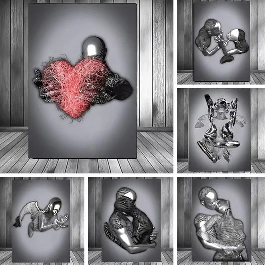 Cuadro de Arte Abstracto en Lienzo - Escultura Metálica Moderna
