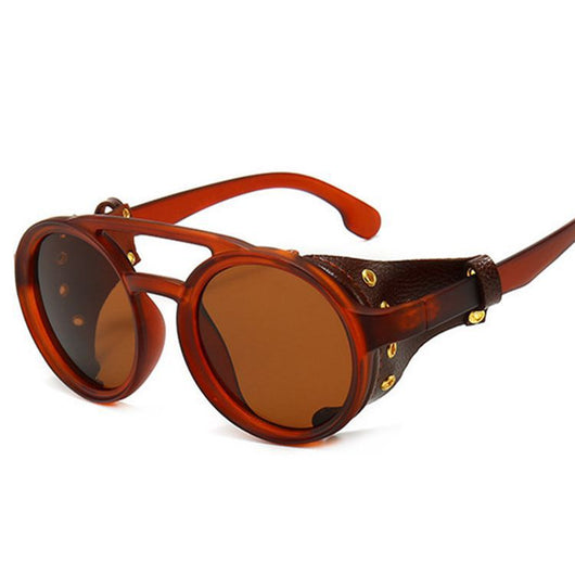 Gafas de Sol Retro Punk con Montura Redonda y Estuche de Cuero - Image 3