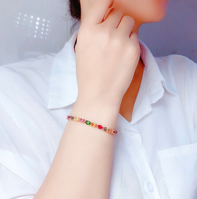 Pulsera de Turmalina Multicolor Natural para Mujer con Cristales Genuinos