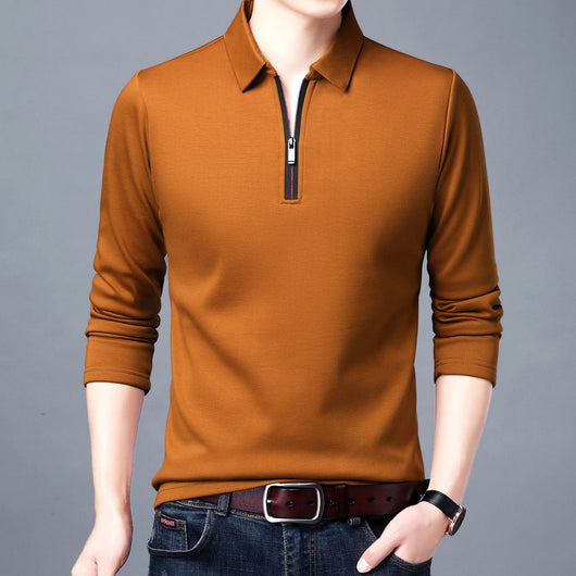Camiseta Manga Larga con Cuello Solapa y Cierre Parcial para Hombre