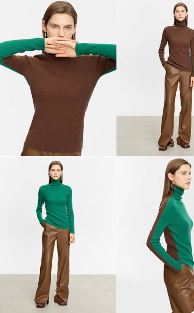 Suéter de Cuello Alto Bicolor en Lana Merino, Ajuste Slim para Mujer - Image 2