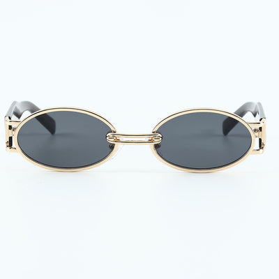 Retro small frame sunglasses with gold round frames and leopard print temples, held by a hand. - Image 18