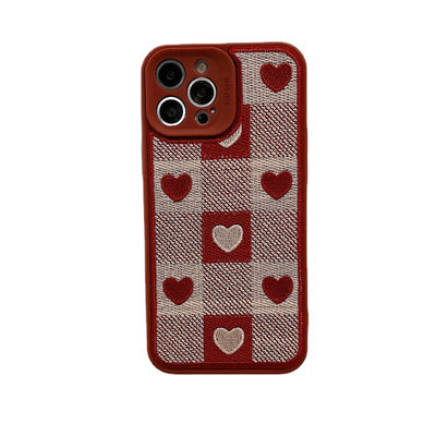 Funda para Celular con Bordado de Cuadrícula y Corazones - Image 7