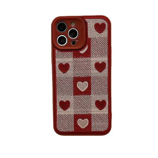 Funda para Celular con Bordado de Cuadrícula y Corazones - Image 7