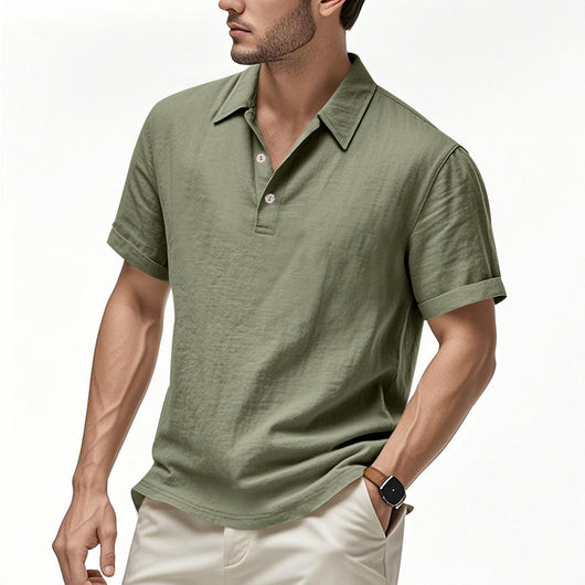 Polo Casual Británico Hombre con Cuello Solapa y Cierre de Hebilla en Lino - Image 5
