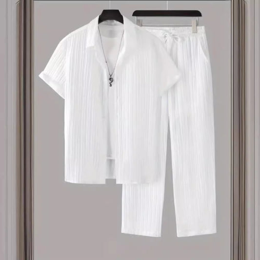 Camisa Ejecutiva a Rayas con Solapa y Pecho Estructurado para Hombre