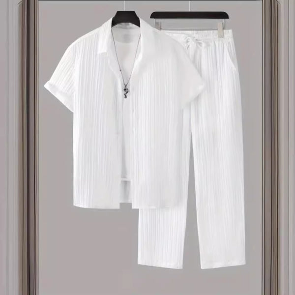 Camisa Ejecutiva a Rayas con Solapa y Pecho Estructurado para Hombre
