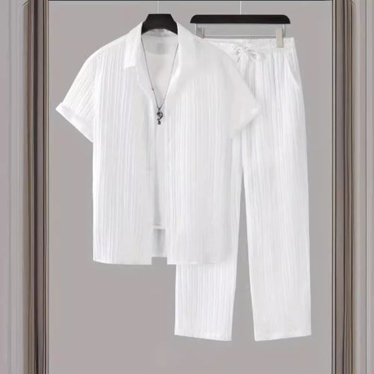 Camisa Ejecutiva a Rayas con Solapa y Pecho Estructurado para Hombre