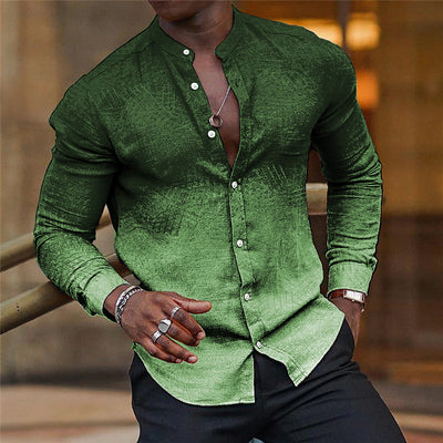 Camisa Casual de Manga Larga con Cuello de Pie Degradado para Hombre - Image 7