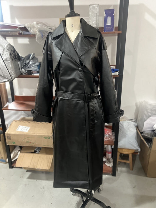 Abrigo de Cuero Largo para Mujer - Elegancia Sofisticada para Otoño e Invierno - Image 15