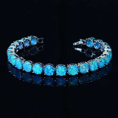 Pulsera de Ópalo Azul Blanco 8MM - Elegancia Natural