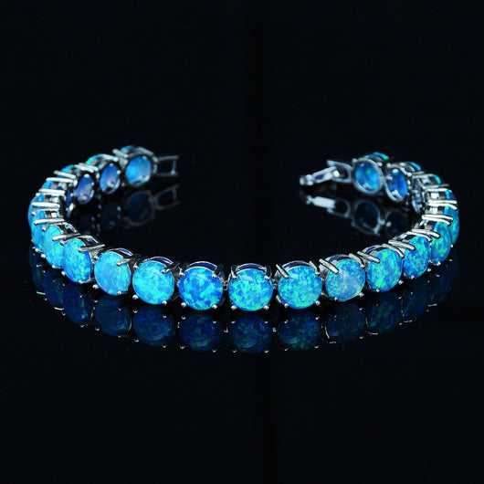 Pulsera de Ópalo Azul Blanco 8MM - Elegancia Natural
