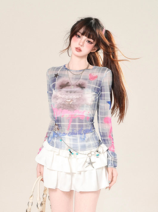 Camiseta de Manga Larga a Cuadros con Efecto Transparente - Image 8