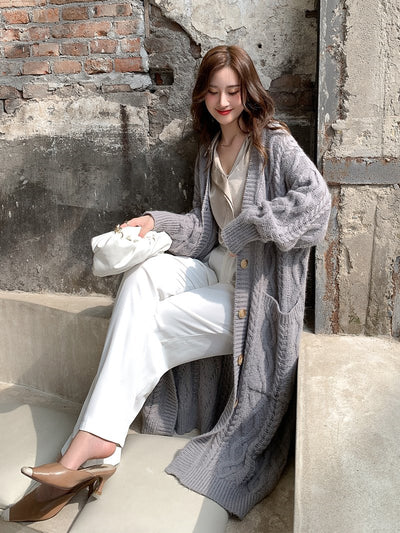 Cardigan Tejido Mohair Retro Holgado Mujer - Abrigo Lana Medio Largo - Image 21