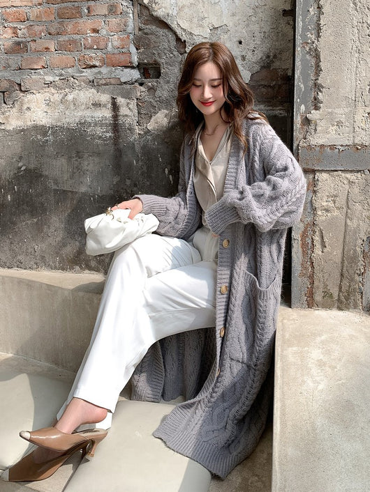 Cardigan Tejido Mohair Retro Holgado Mujer - Abrigo Lana Medio Largo - Image 21