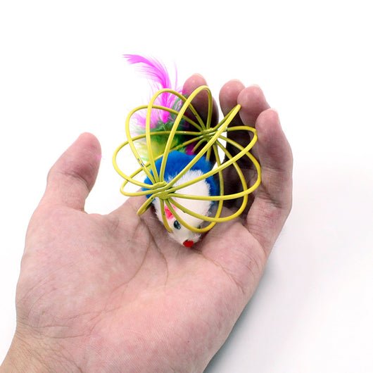 Juguete Interactivo para Gatos con Plumas y Ratón en Jaula - Image 9