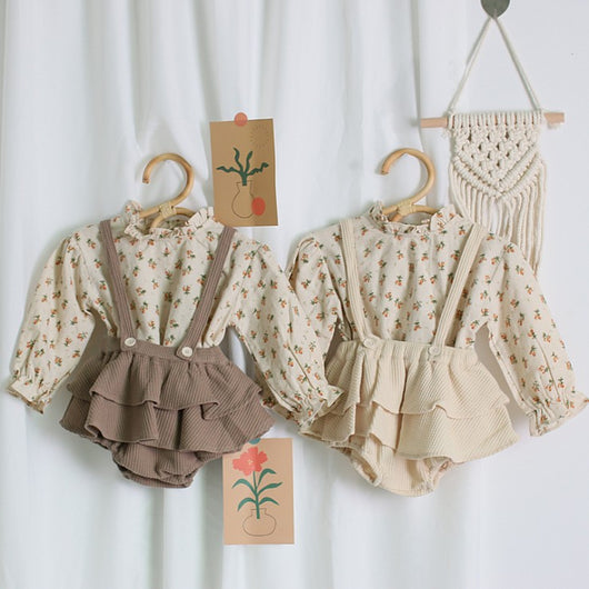 Vestido Romper de Lino y Algodón con Tirantes para Bebé Niña - Diseño Floral Vintage Primavera Verano