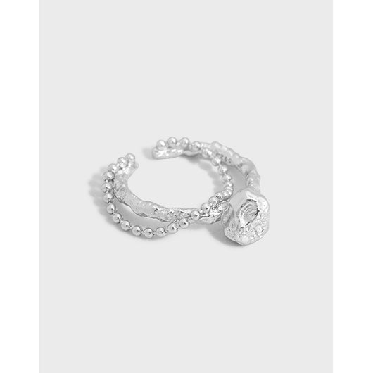 Anillo de Cadena con Cuentas Geométricas Textura Lava