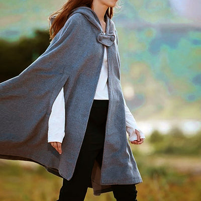 Poncho Capa de Lana con Capucha y Botones Oversized para Mujer - Image 8