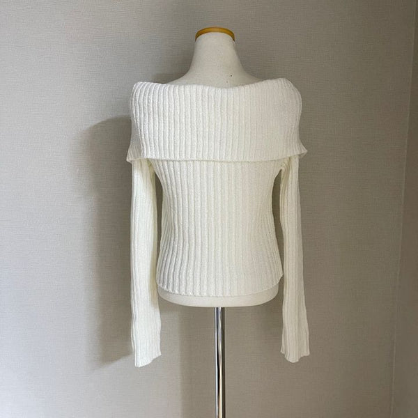 Blusa de Punto Elegante Escote V Hombros Descubiertos Ajustada