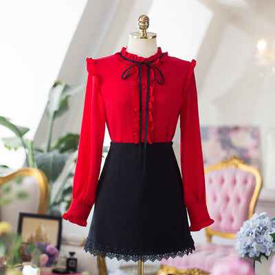 Blusa de Gasa Manga Larga Roja - Image 12