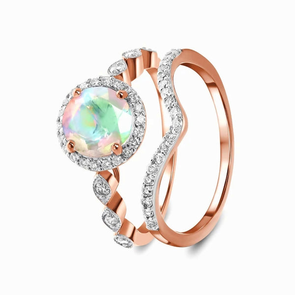Anillo de Piedra Luna Onda Oro Rosado para Mujer